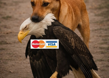 O contraste entre o cachorro (Pix) e a águia (cartões) reforça o humor irônico, e as frases exageradas deixam o tom provocativo bem evidente.