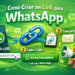 Ilustração digital mostrando o passo a passo para criar um link do WhatsApp, com ícones de celular, corrente de link e megafone sobre fundo verde vibrante.